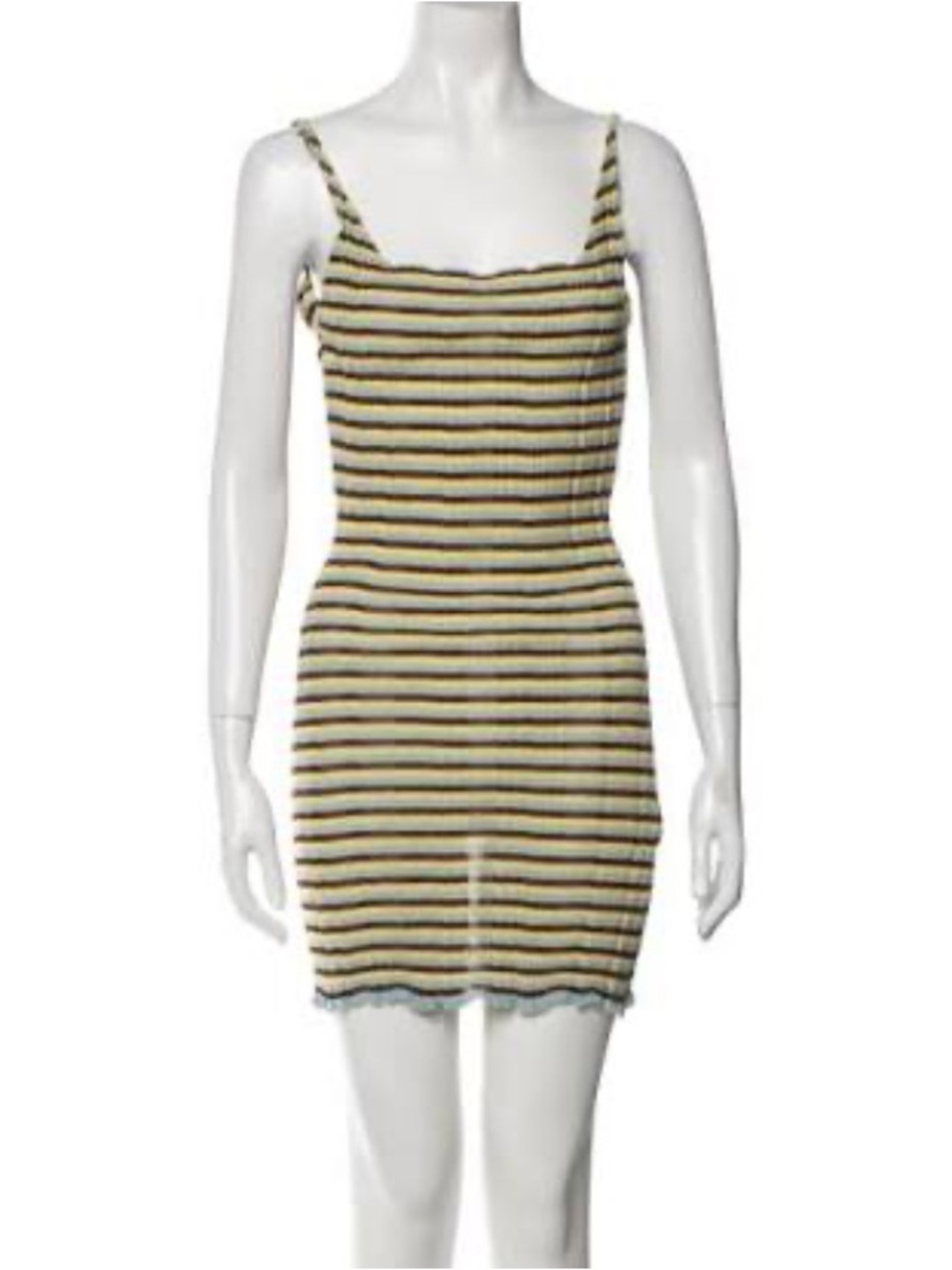 Paloma Wool Yellow Blue and Brown Striped Sleeveless Knit Mini Dress